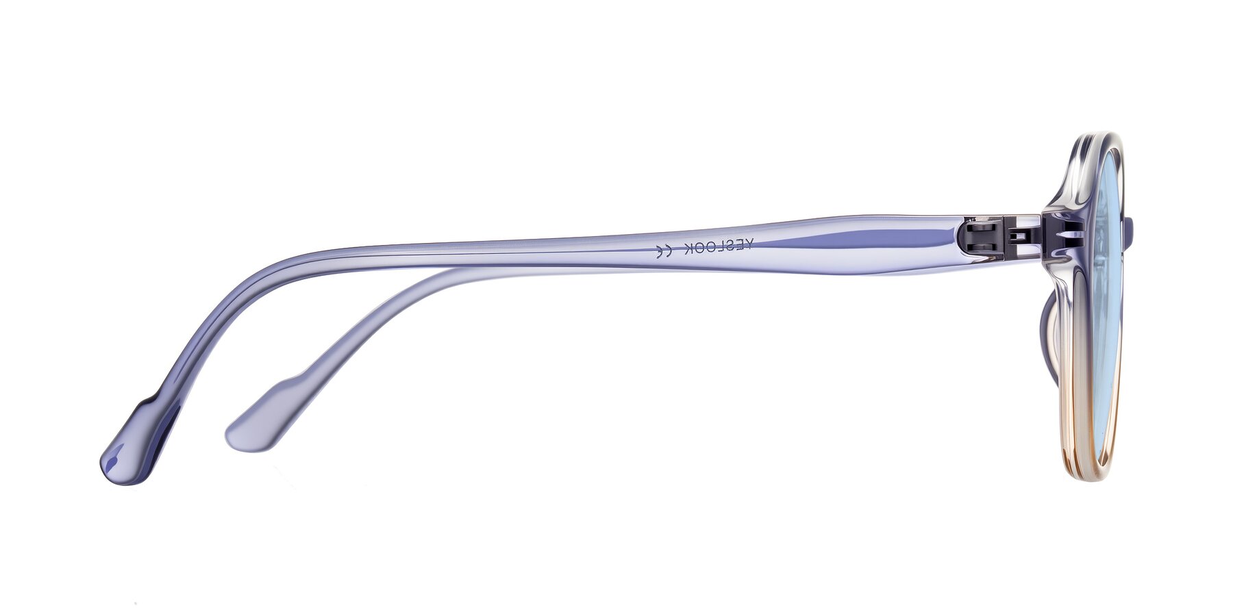 Side of Banford in Crystal Indigo/Champagne with Light Blue Tinted Lenses