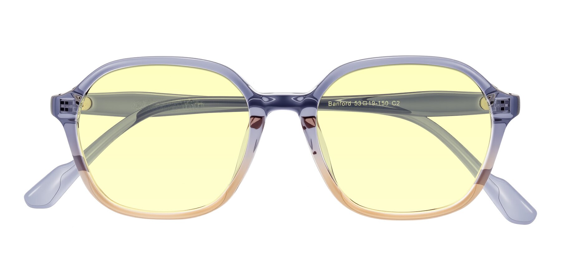 Folded Front of Banford in Crystal Indigo/Champagne with Light Yellow Tinted Lenses