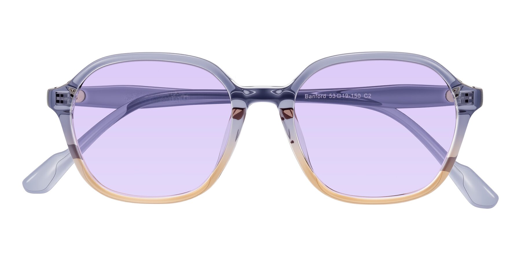 Folded Front of Banford in Crystal Indigo/Champagne with Light Purple Tinted Lenses