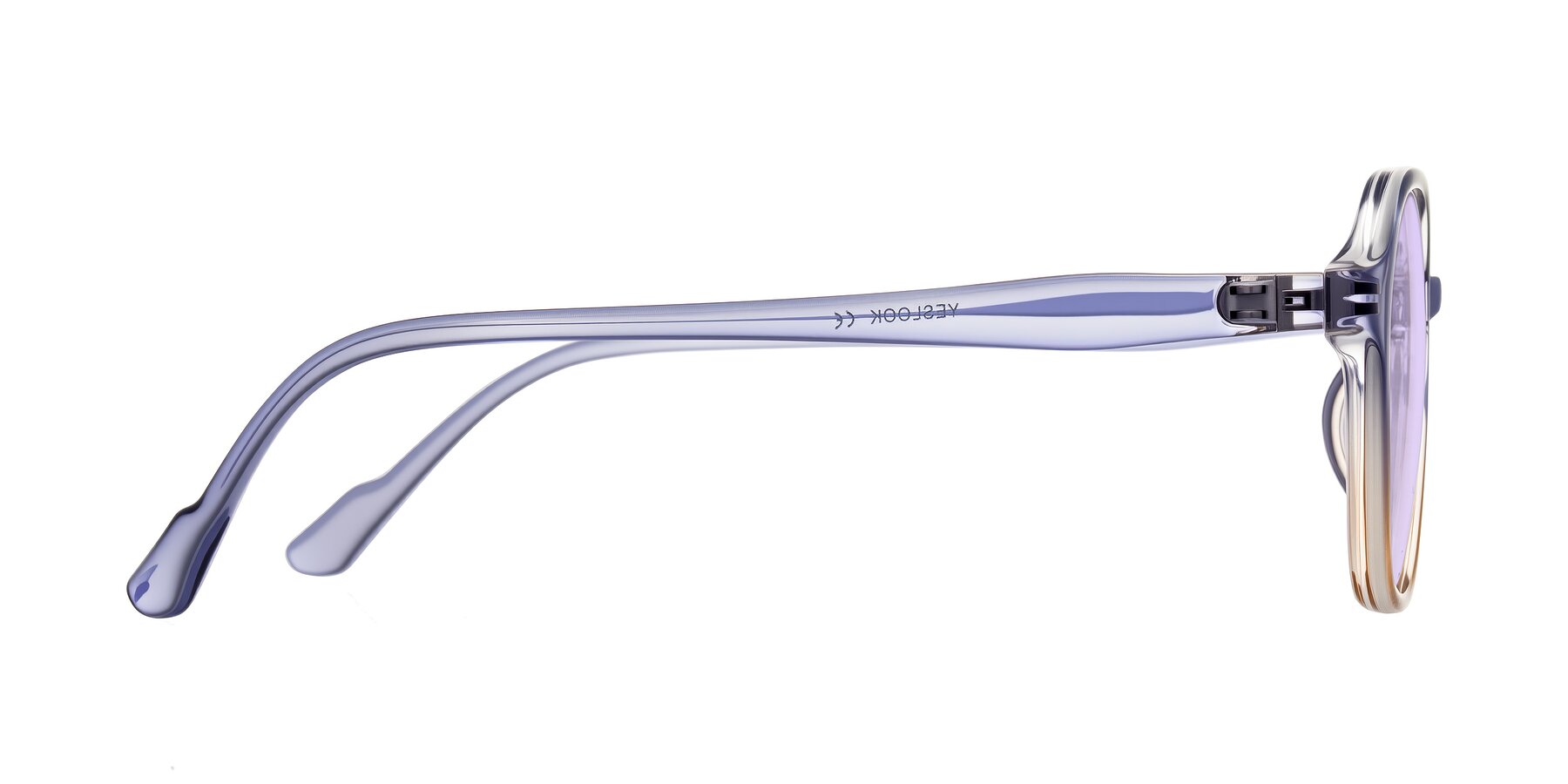 Side of Banford in Crystal Indigo/Champagne with Light Purple Tinted Lenses