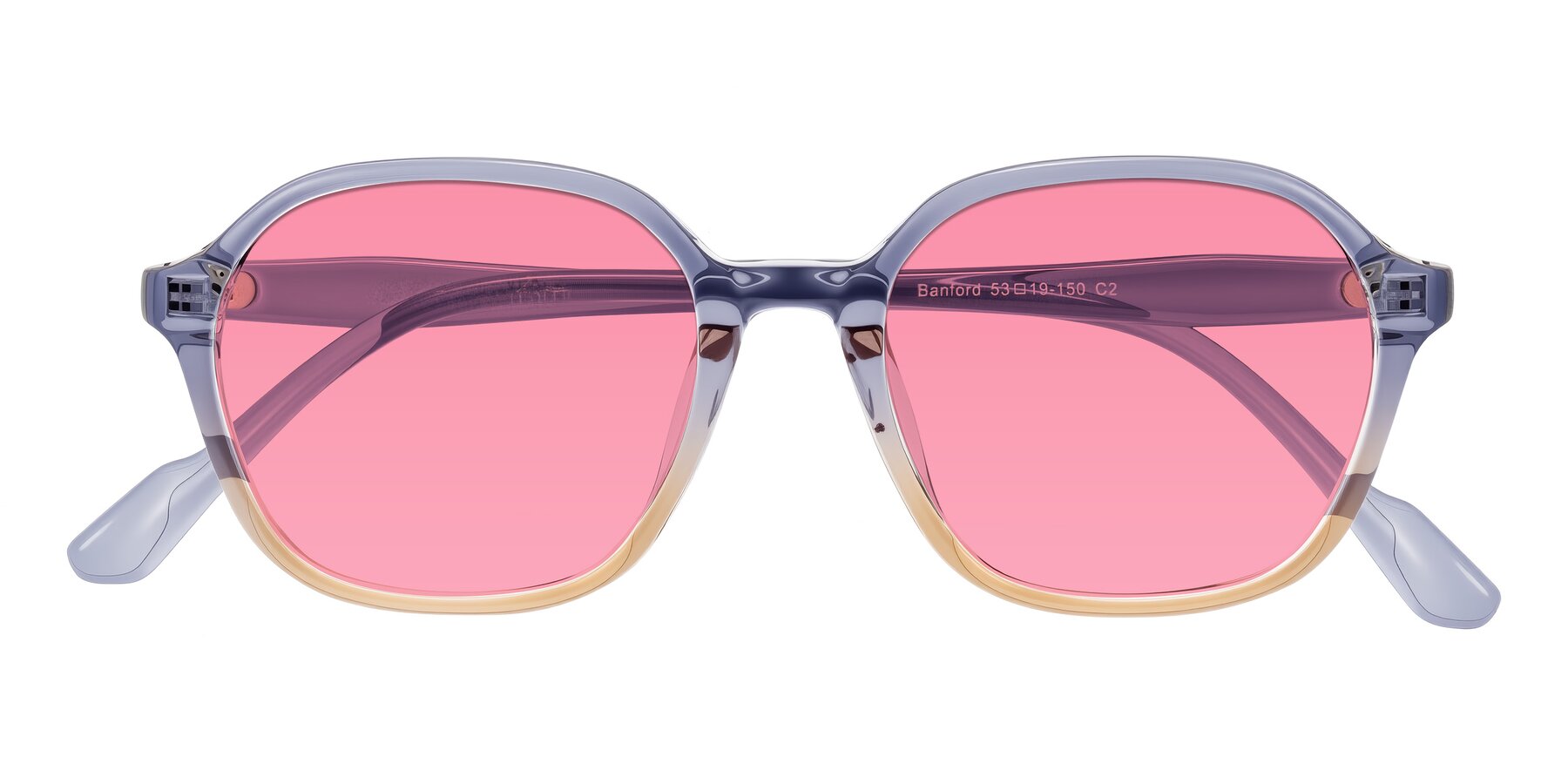 Folded Front of Banford in Crystal Indigo/Champagne with Pink Tinted Lenses