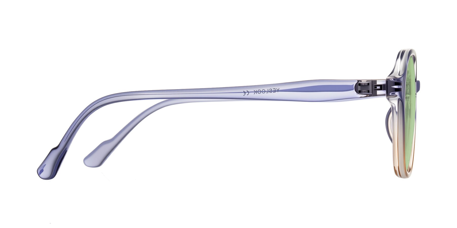 Side of Banford in Crystal Indigo/Champagne with Medium Green Tinted Lenses