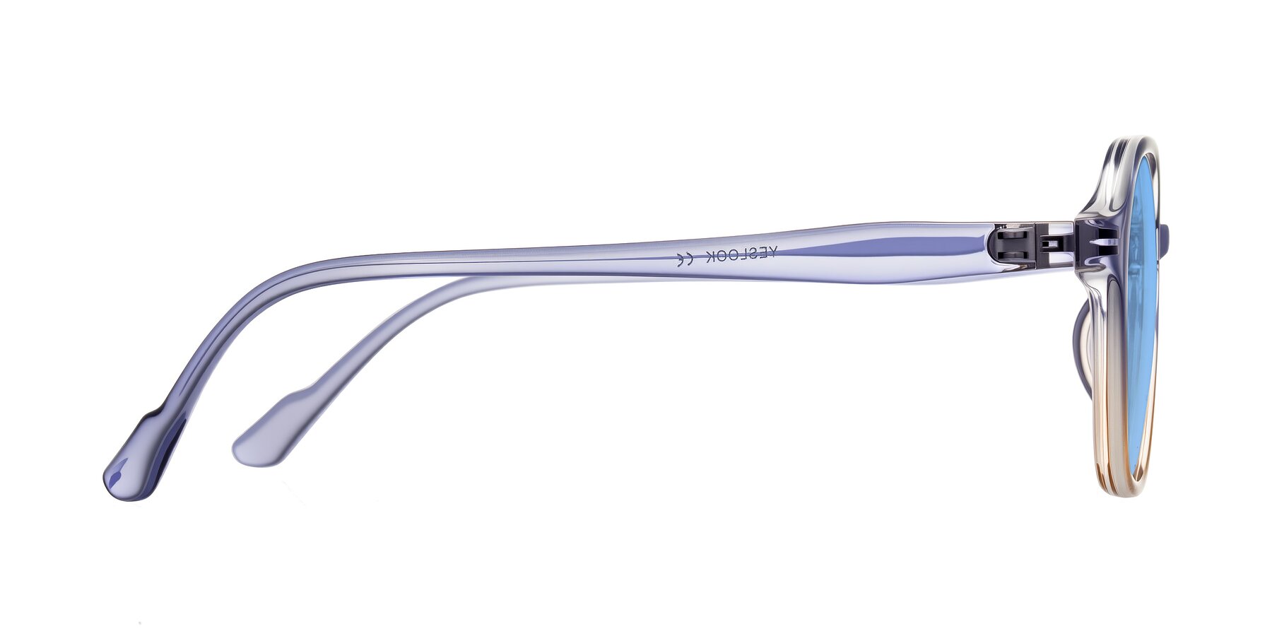 Side of Banford in Crystal Indigo/Champagne with Medium Blue Tinted Lenses