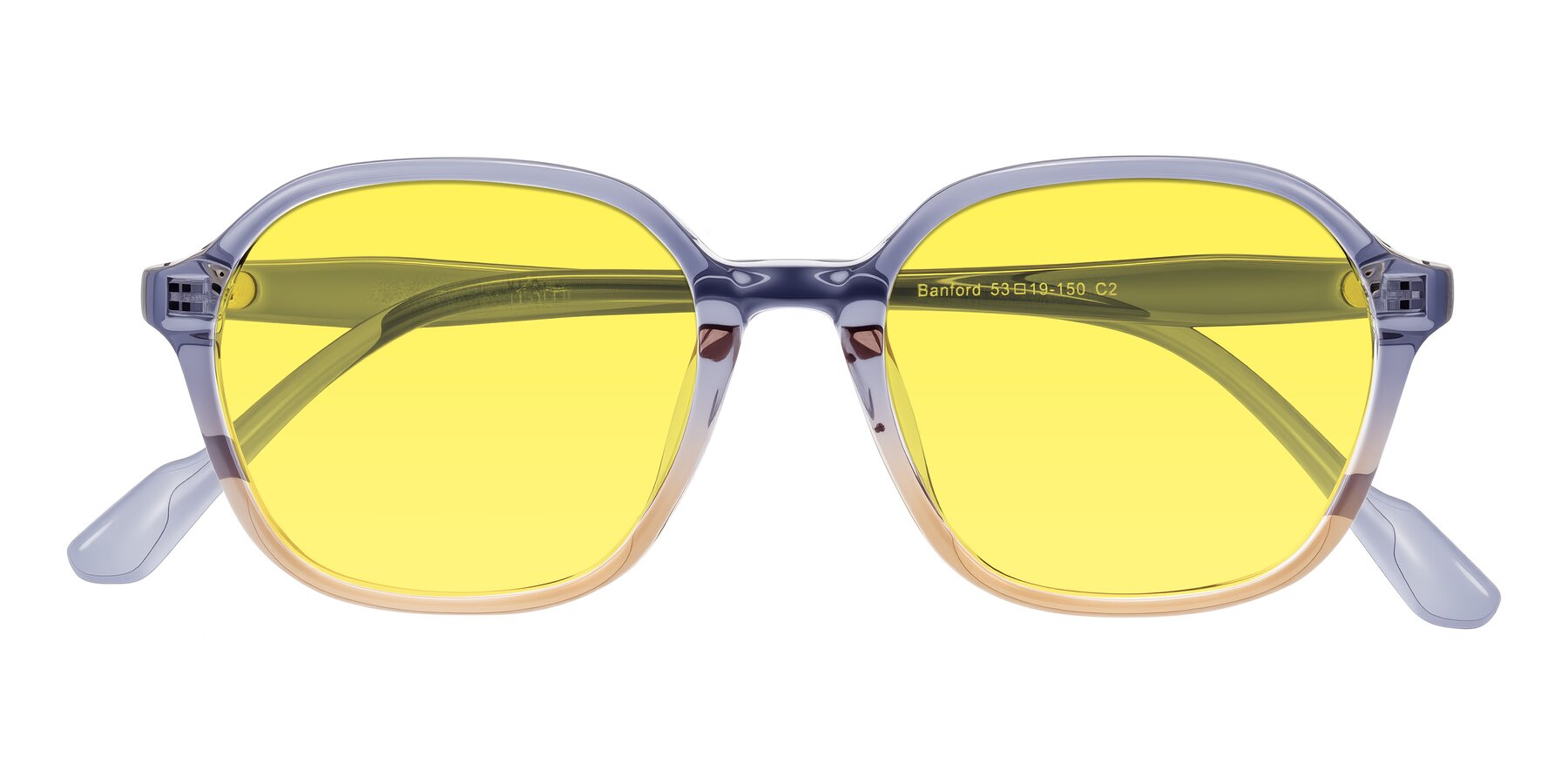 Folded Front of Banford in Crystal Indigo/Champagne with Medium Yellow Tinted Lenses