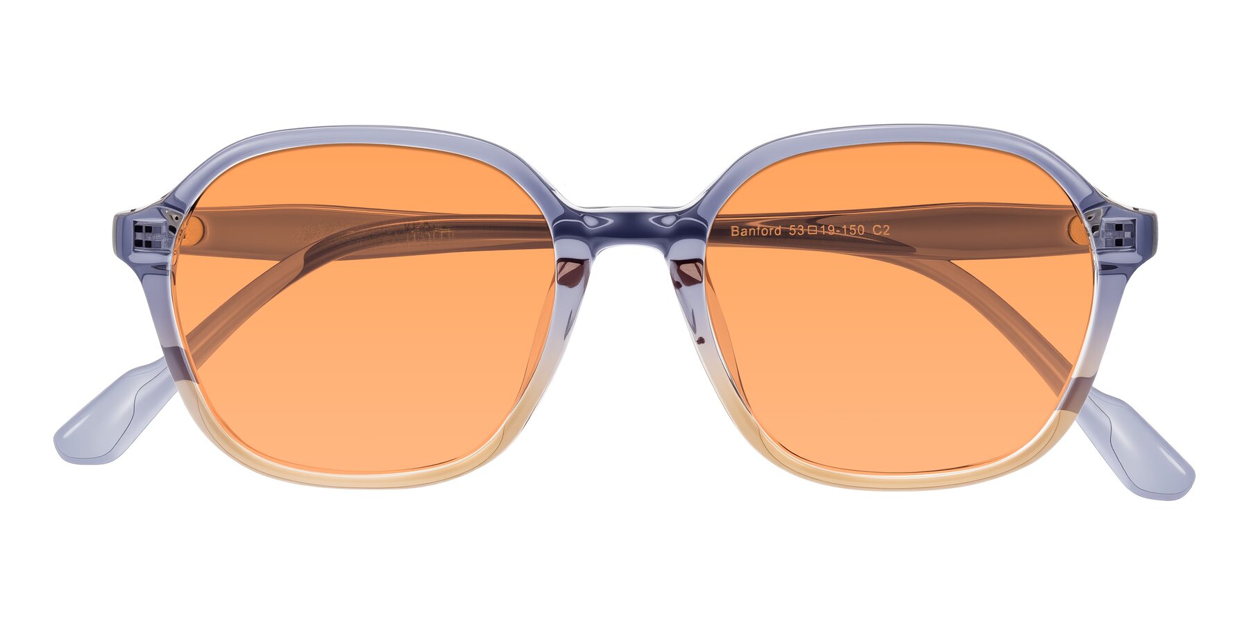 Folded Front of Banford in Crystal Indigo/Champagne with Medium Orange Tinted Lenses
