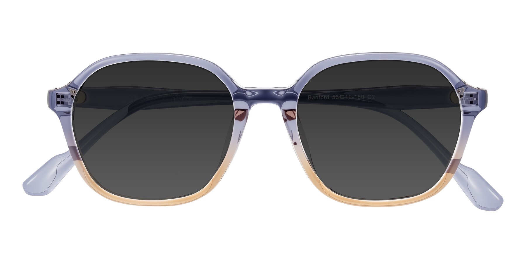 Folded Front of Banford in Crystal Indigo/Champagne with Gray Tinted Lenses