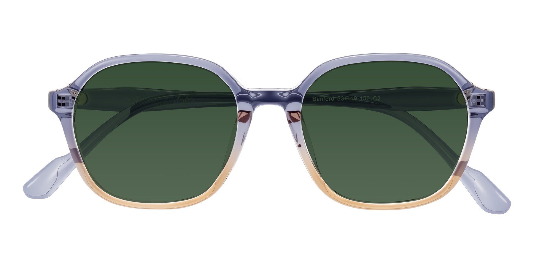 Folded Front of Banford in Crystal Indigo/Champagne with Green Tinted Lenses