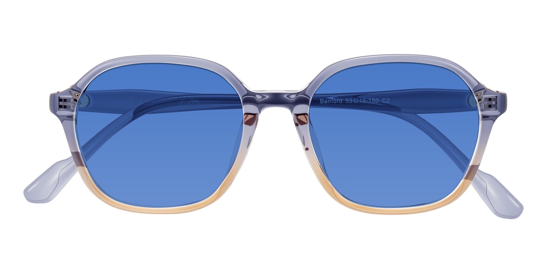 Folded Front of Banford in Crystal Indigo/Champagne with Blue Tinted Lenses