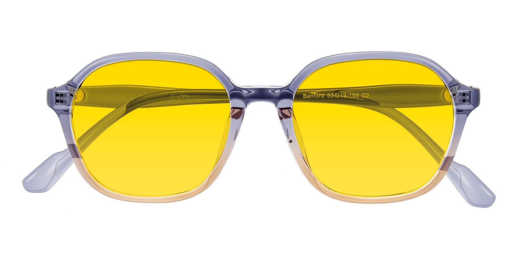 Folded Front of Banford in Crystal Indigo/Champagne with Yellow Tinted Lenses