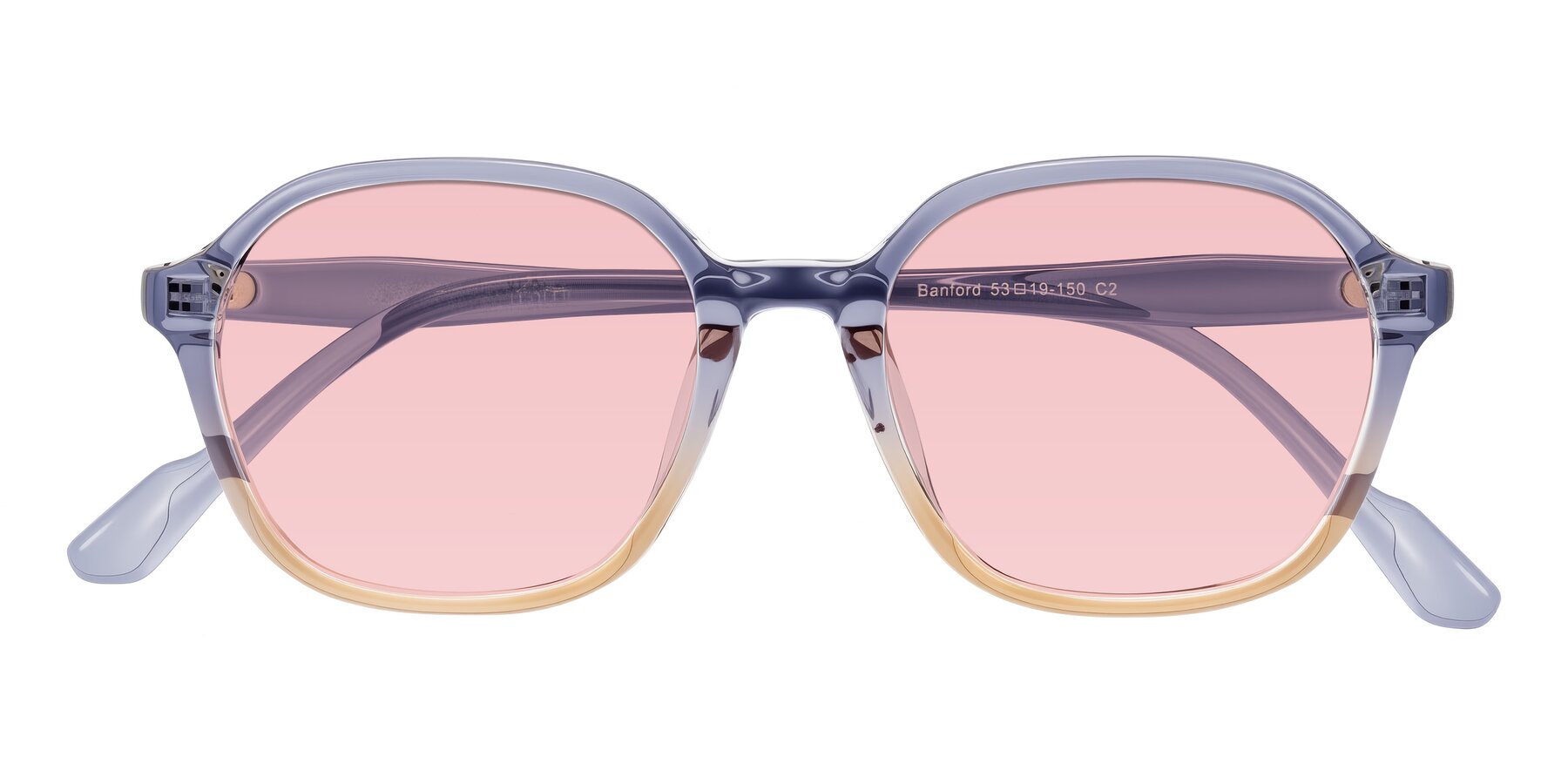 Folded Front of Banford in Crystal Indigo/Champagne with Light Garnet Tinted Lenses