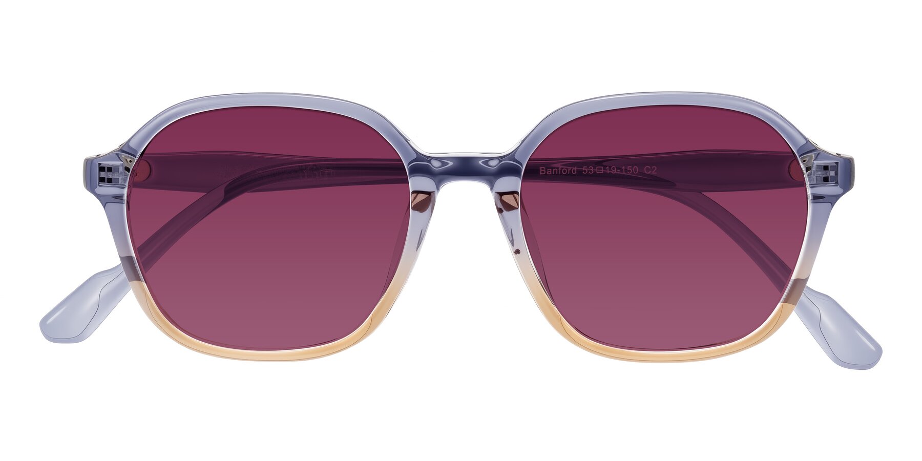 Folded Front of Banford in Crystal Indigo/Champagne with Wine Tinted Lenses