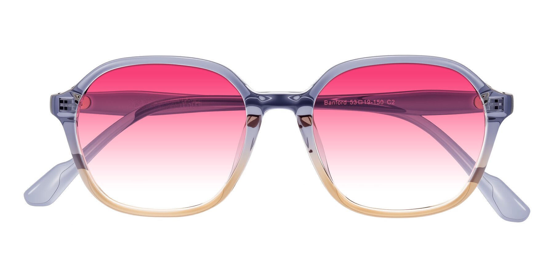 Folded Front of Banford in Crystal Indigo/Champagne with Pink Gradient Lenses