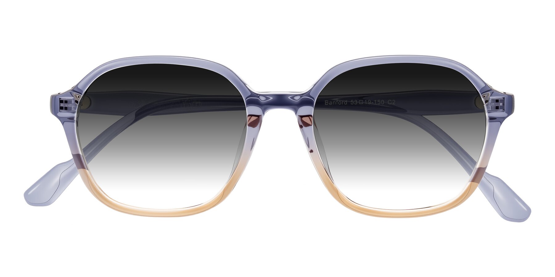 Folded Front of Banford in Crystal Indigo/Champagne with Gray Gradient Lenses