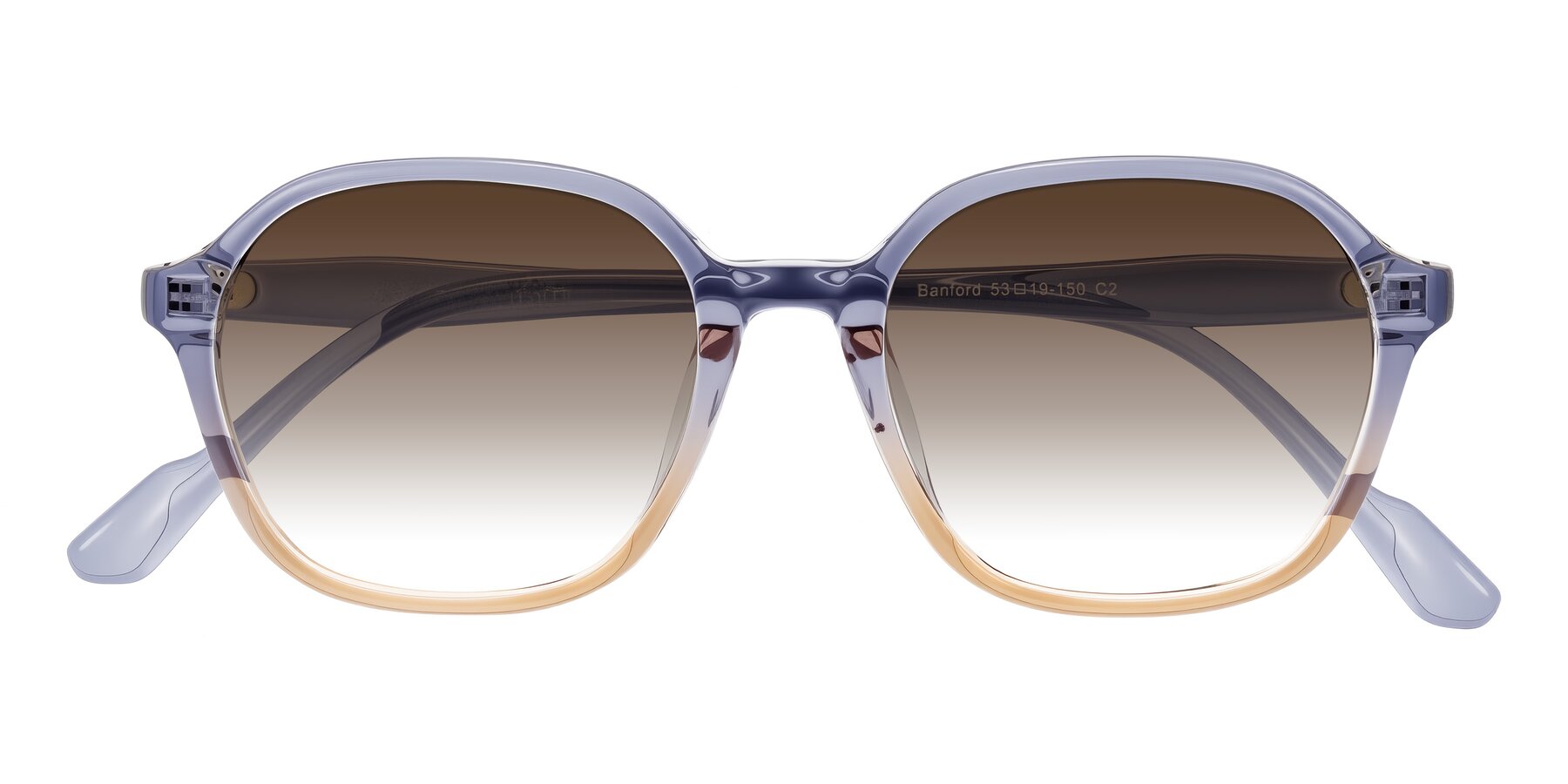 Folded Front of Banford in Crystal Indigo/Champagne with Brown Gradient Lenses