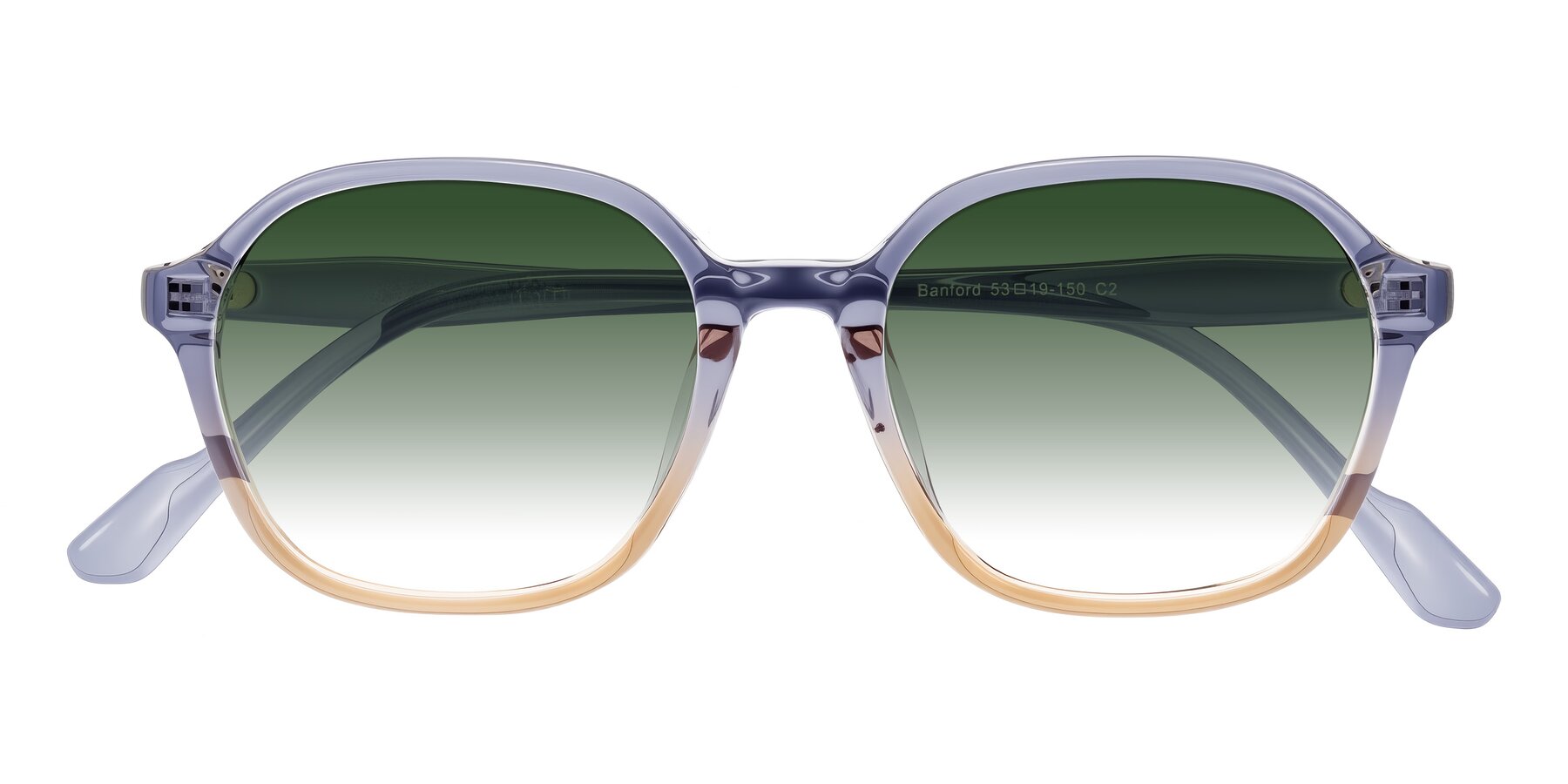 Folded Front of Banford in Crystal Indigo/Champagne with Green Gradient Lenses