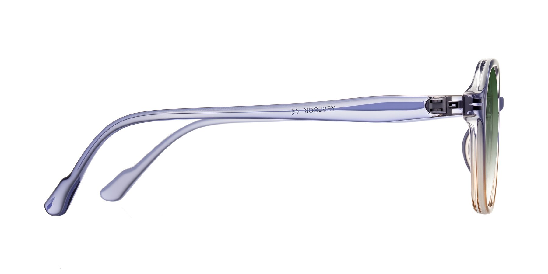 Side of Banford in Crystal Indigo/Champagne with Green Gradient Lenses