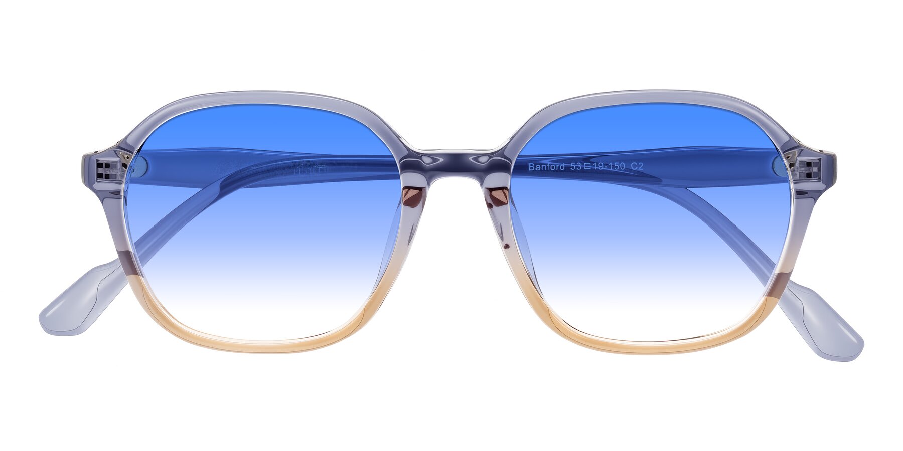 Folded Front of Banford in Crystal Indigo/Champagne with Blue Gradient Lenses