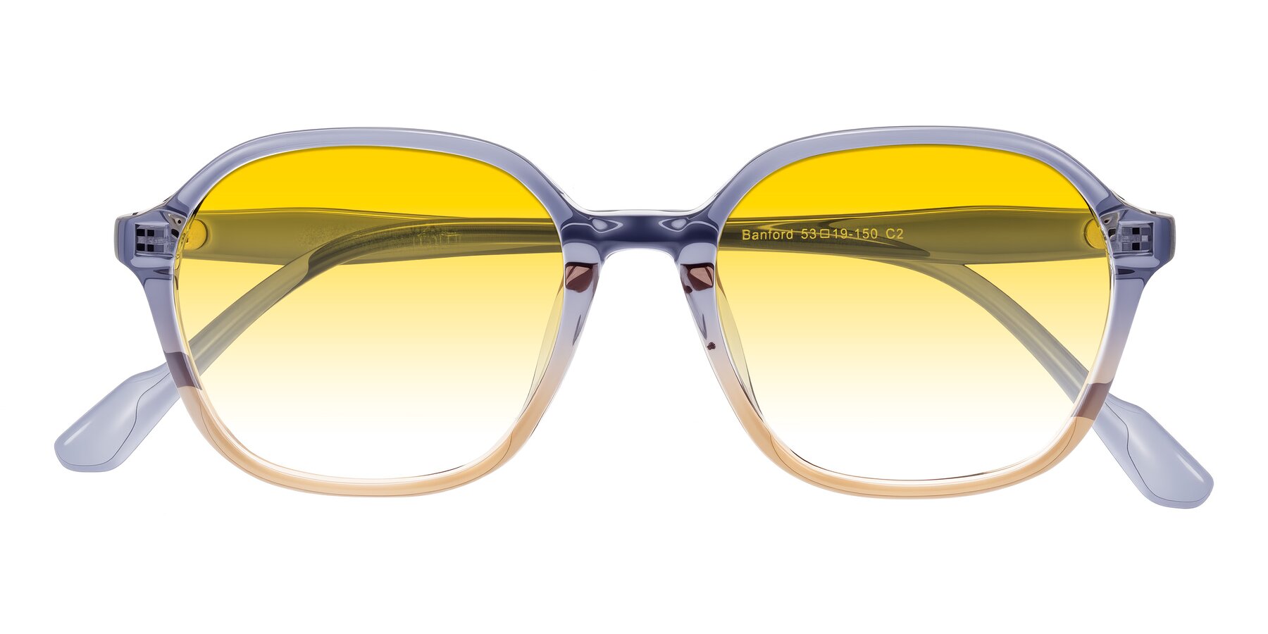 Folded Front of Banford in Crystal Indigo/Champagne with Yellow Gradient Lenses