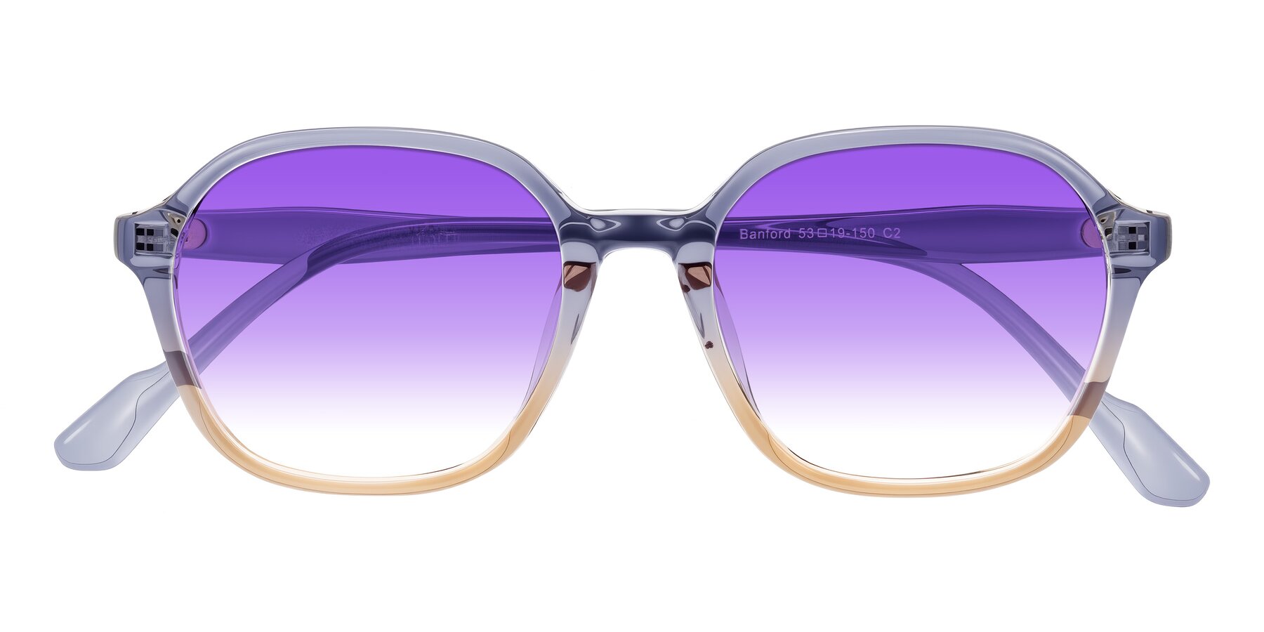 Folded Front of Banford in Crystal Indigo/Champagne with Purple Gradient Lenses
