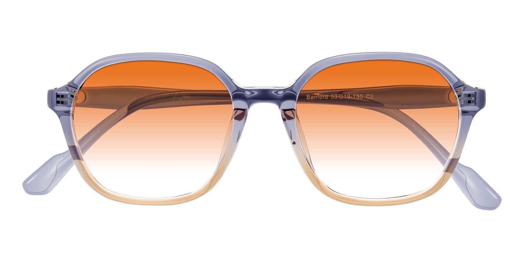 Folded Front of Banford in Crystal Indigo/Champagne with Orange Gradient Lenses