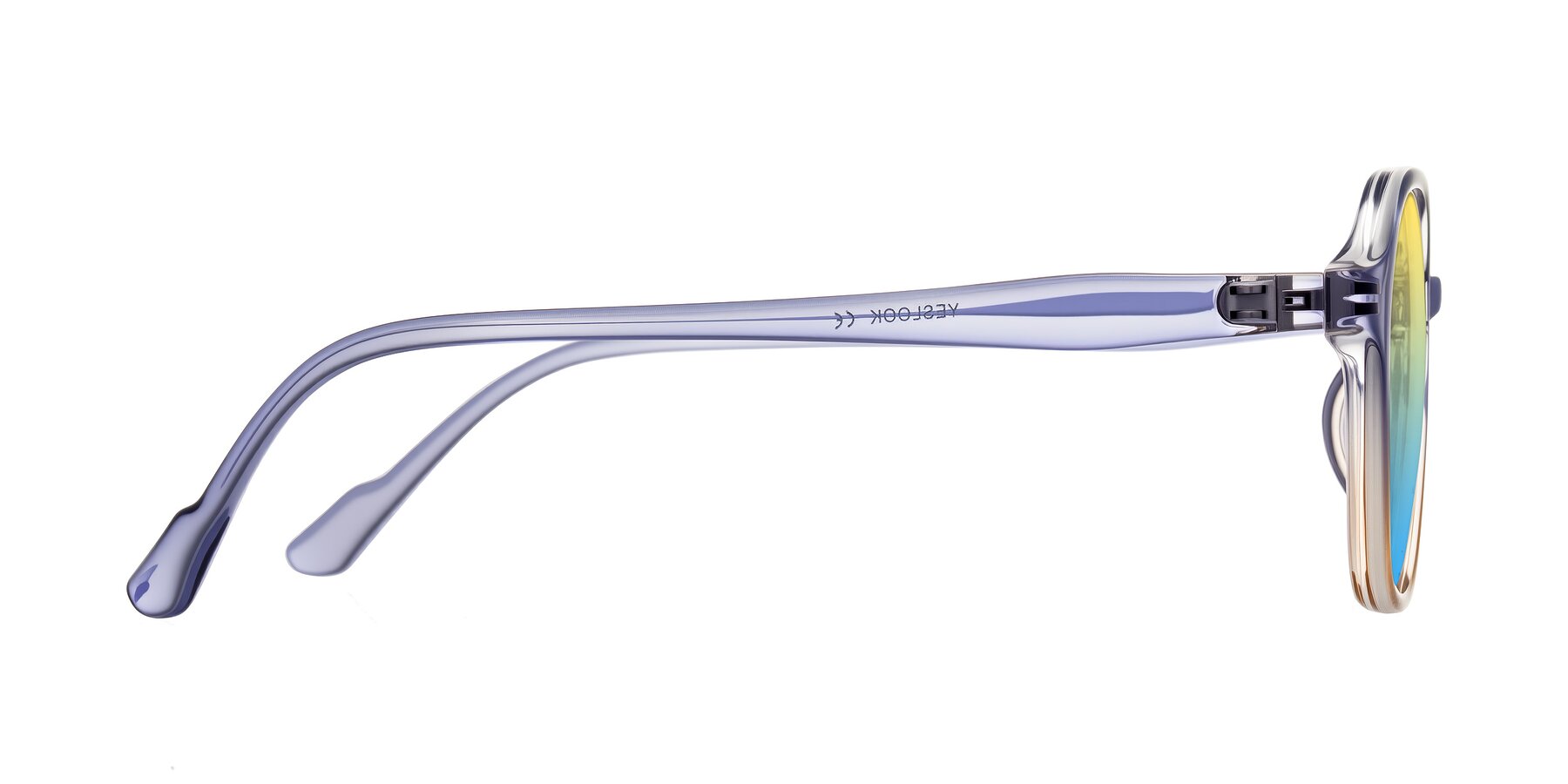 Side of Banford in Crystal Indigo/Champagne with Yellow / Blue Gradient Lenses