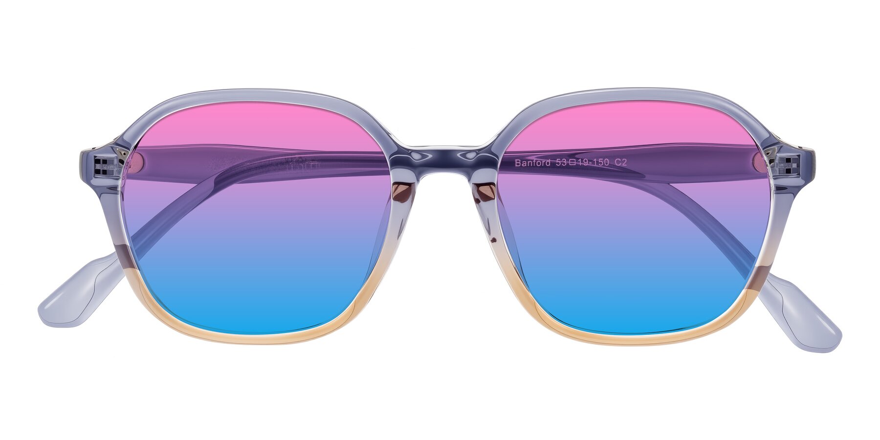 Folded Front of Banford in Crystal Indigo/Champagne with Pink / Blue Gradient Lenses