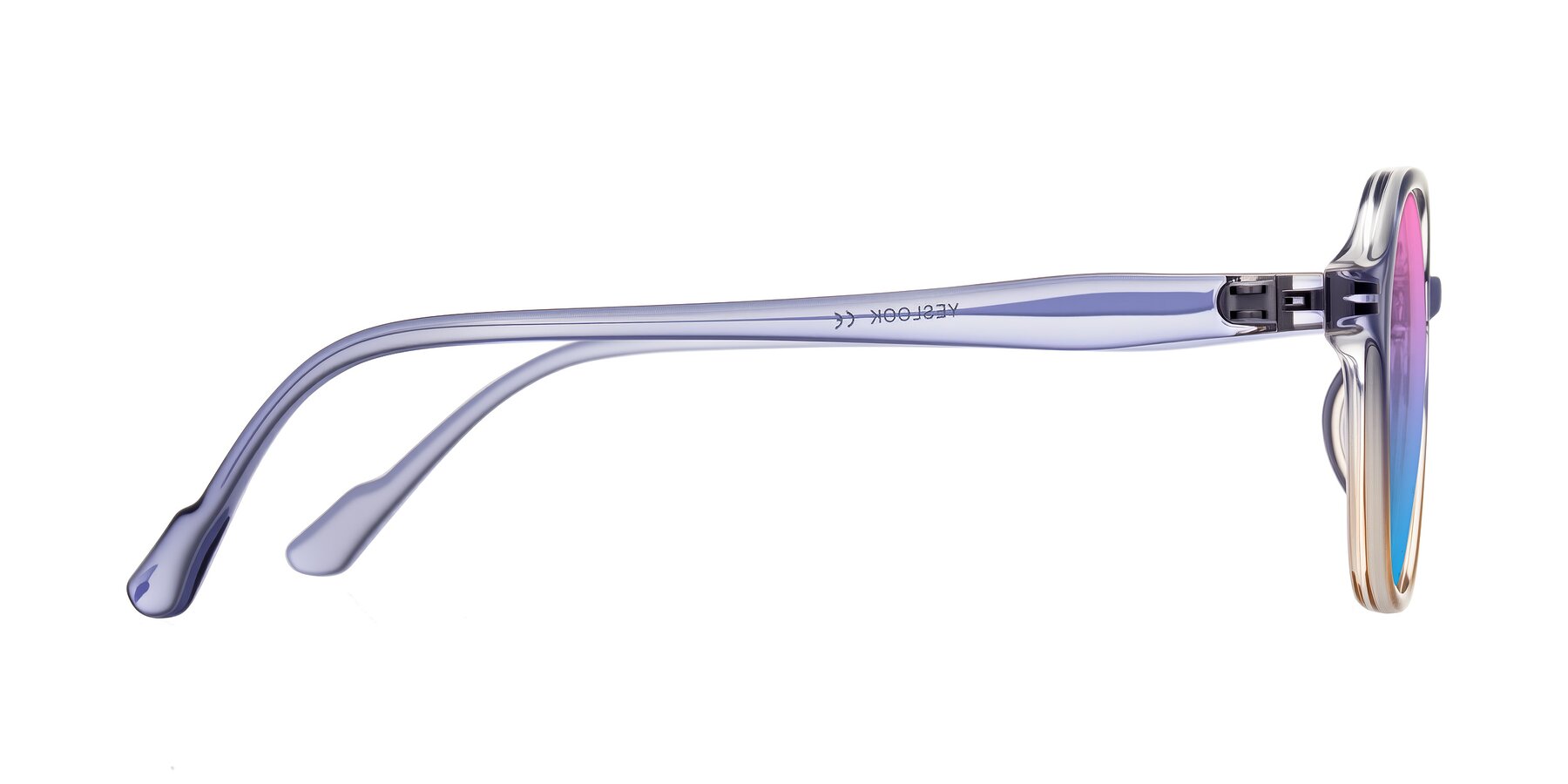 Side of Banford in Crystal Indigo/Champagne with Pink / Blue Gradient Lenses