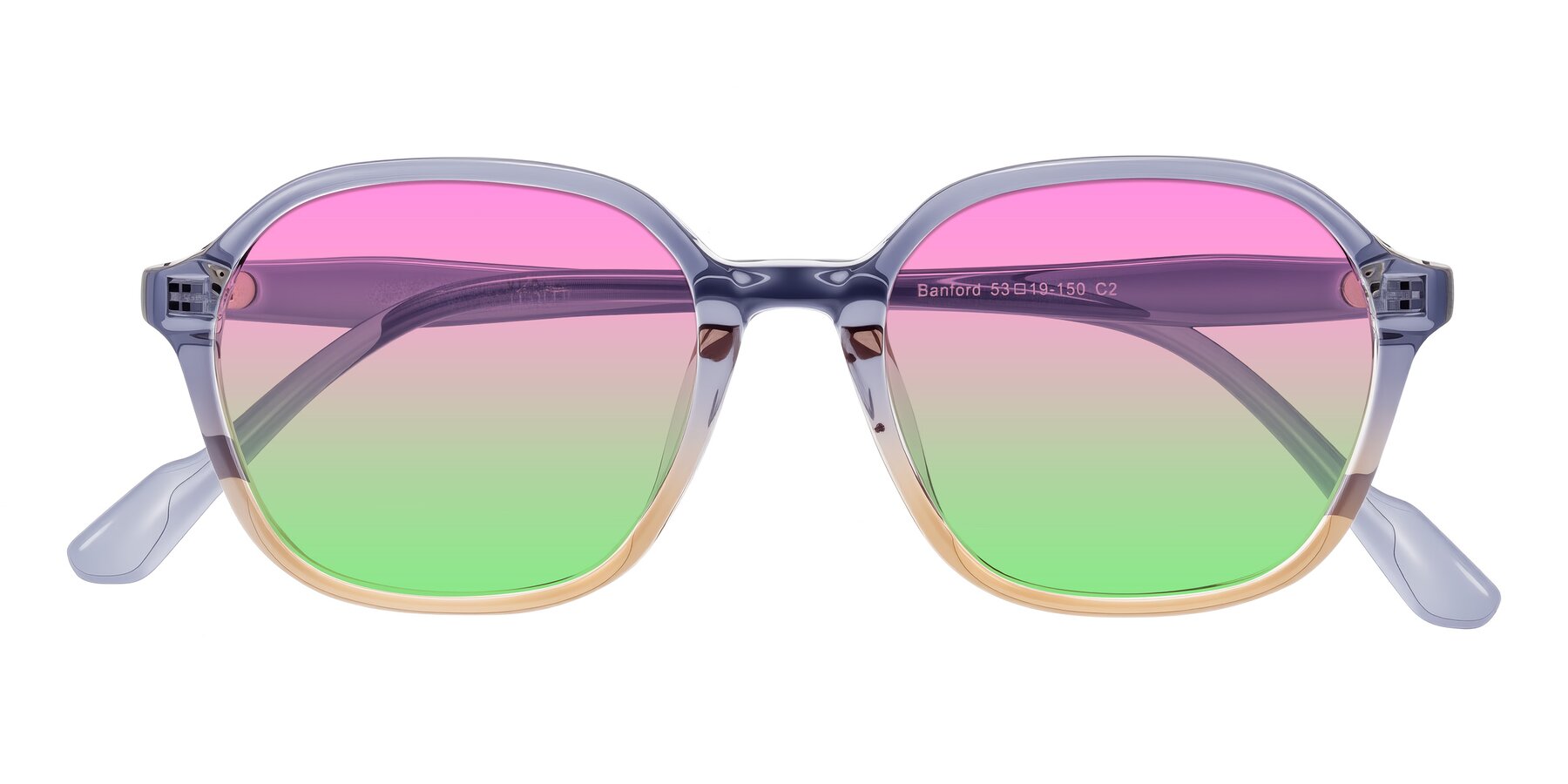Folded Front of Banford in Crystal Indigo/Champagne with Pink / Green Gradient Lenses