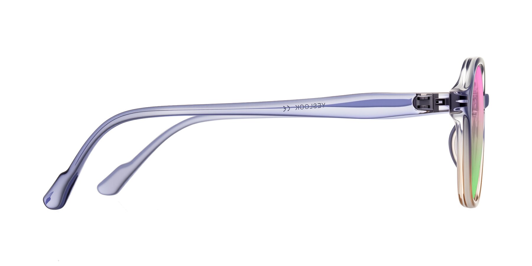 Side of Banford in Crystal Indigo/Champagne with Pink / Green Gradient Lenses