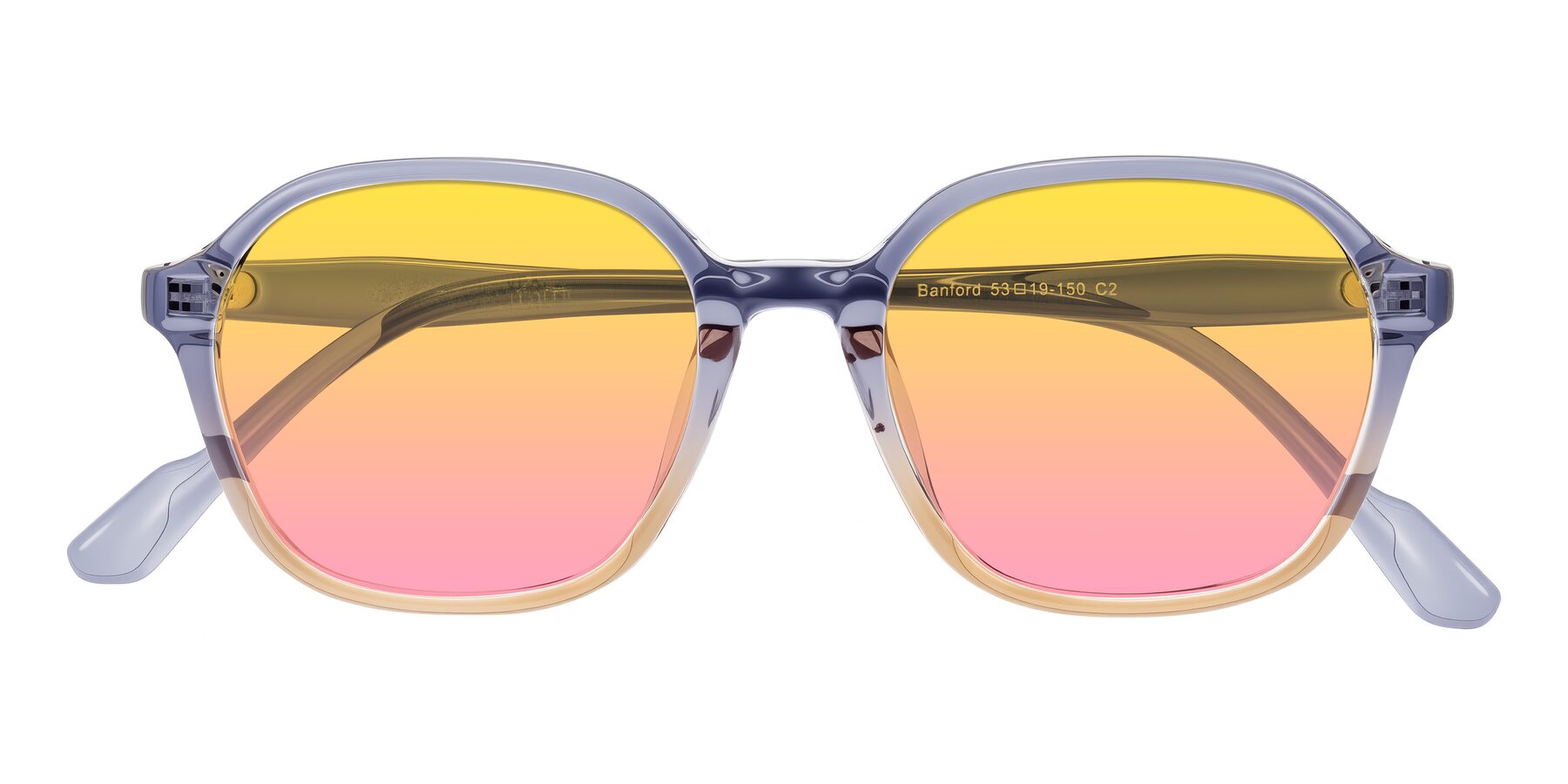 Folded Front of Banford in Crystal Indigo/Champagne with Yellow / Pink Gradient Lenses