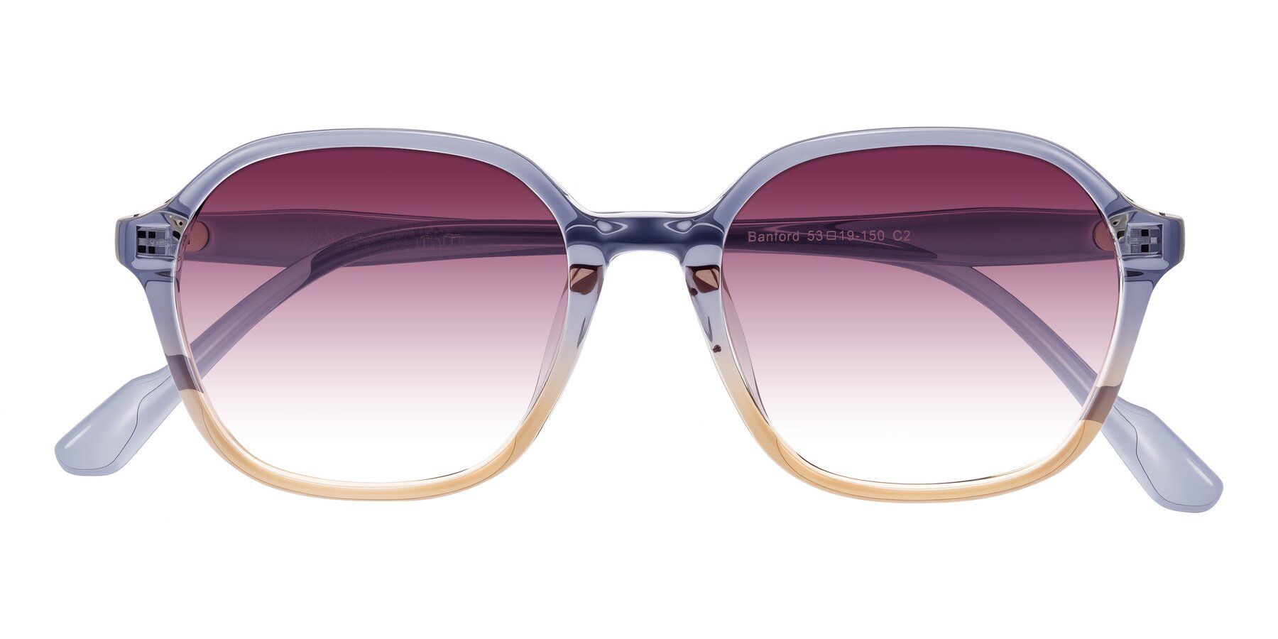 Folded Front of Banford in Crystal Indigo/Champagne with Wine Gradient Lenses