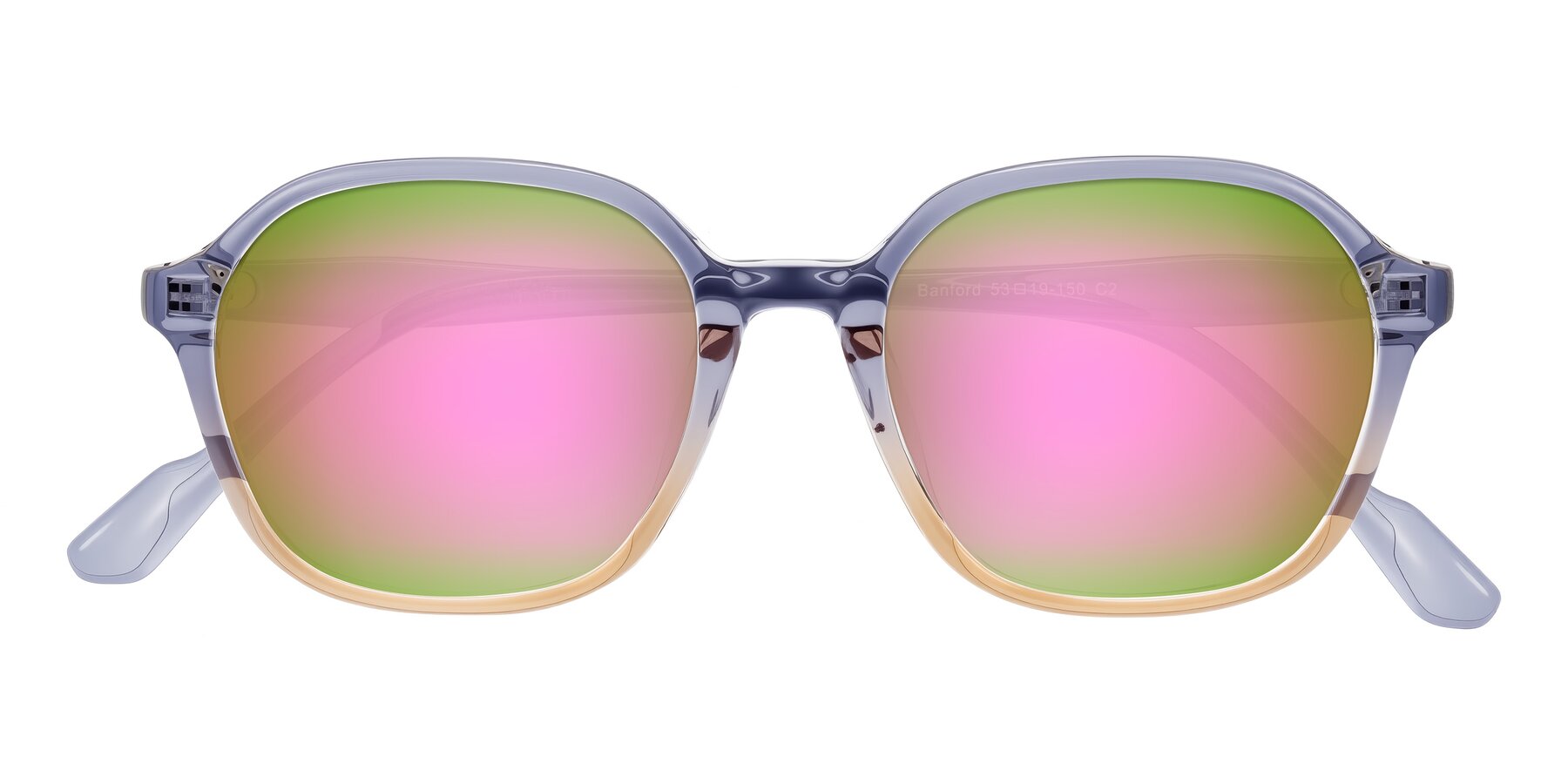 Folded Front of Banford in Crystal Indigo/Champagne with Pink Mirrored Lenses