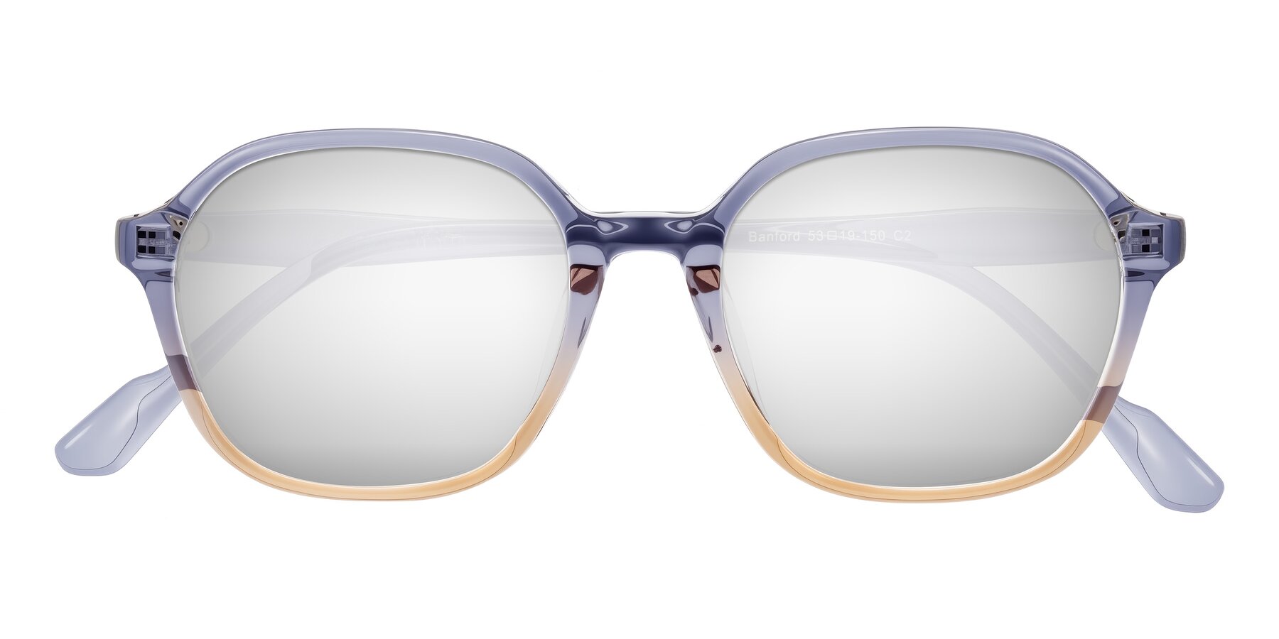 Folded Front of Banford in Crystal Indigo/Champagne with Silver Mirrored Lenses