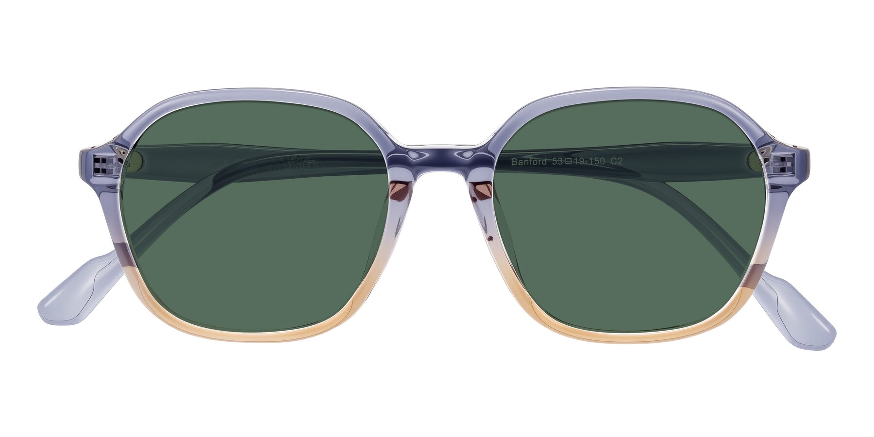 Folded Front of Banford in Crystal Indigo/Champagne with Green Polarized Lenses
