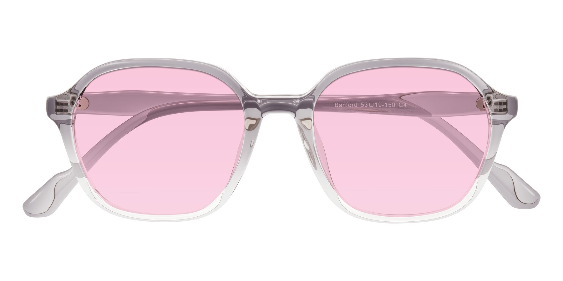 Folded Front of Banford in Crystal Gray with Light Pink Tinted Lenses