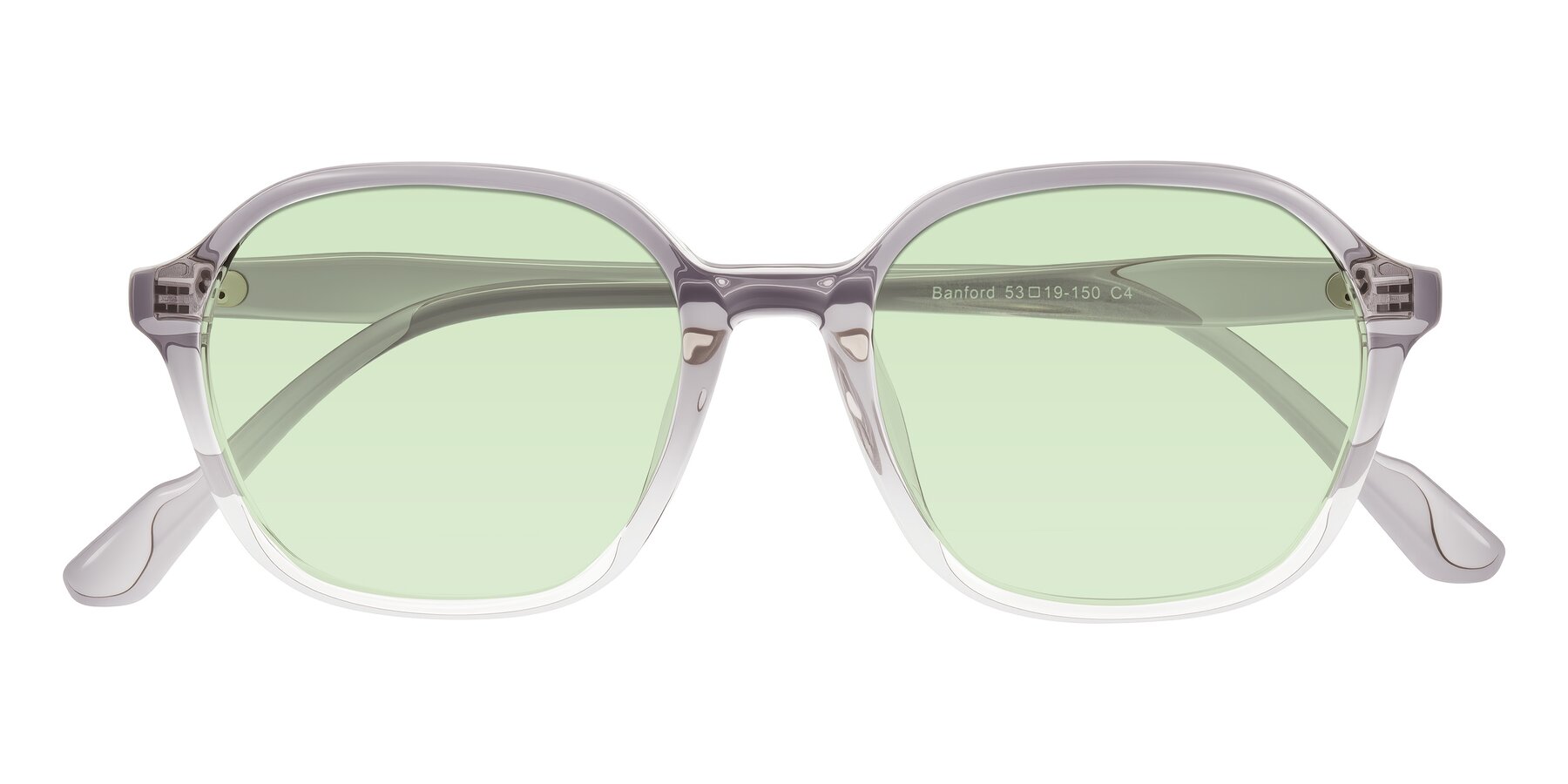 Folded Front of Banford in Crystal Gray with Light Green Tinted Lenses