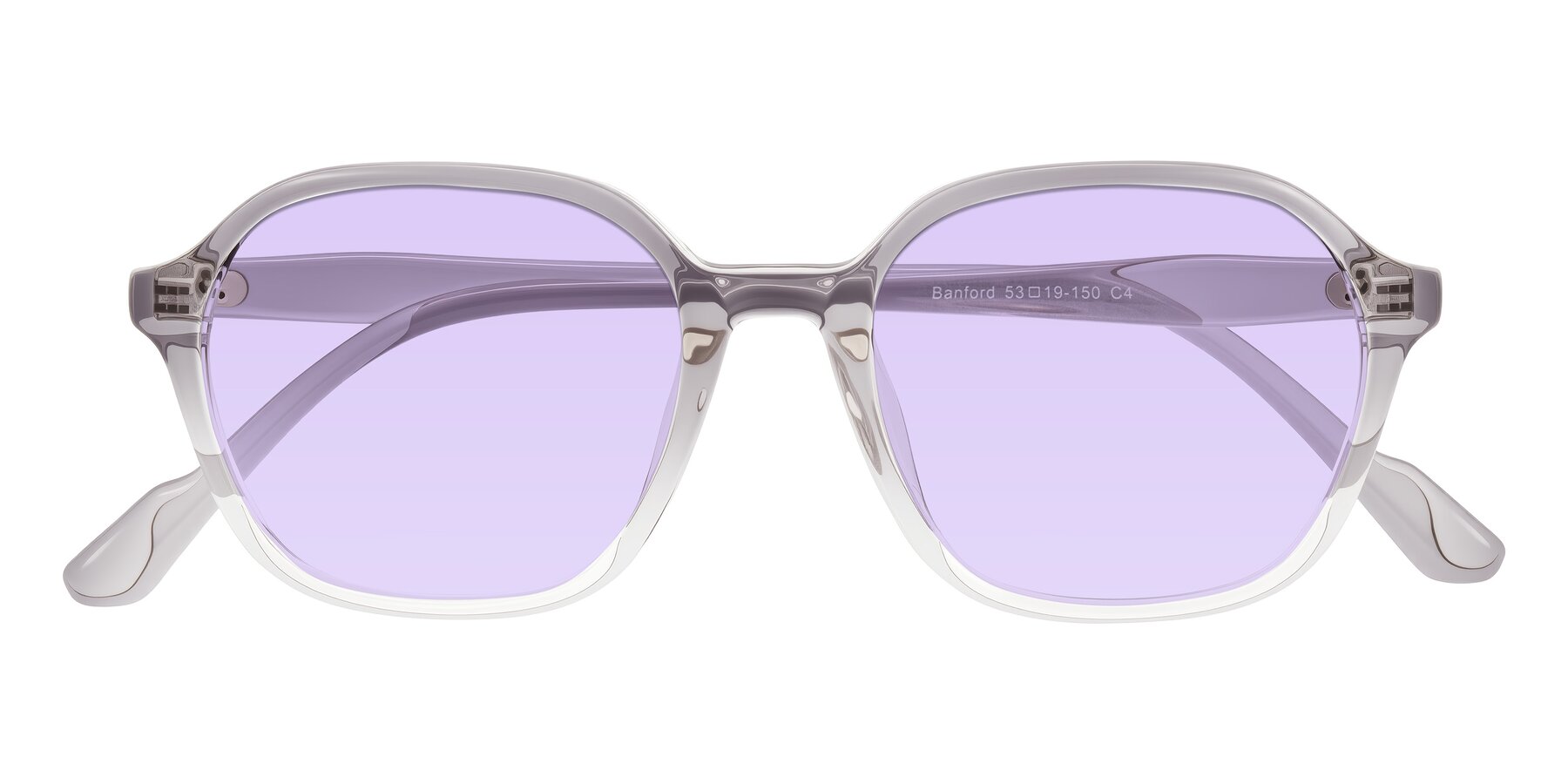 Folded Front of Banford in Crystal Gray with Light Purple Tinted Lenses