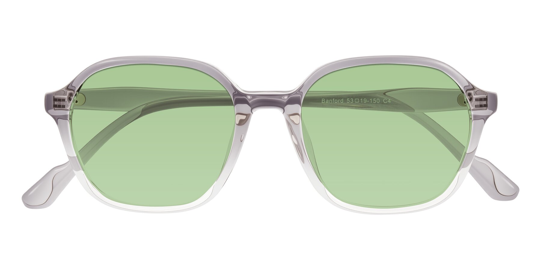 Folded Front of Banford in Crystal Gray with Medium Green Tinted Lenses