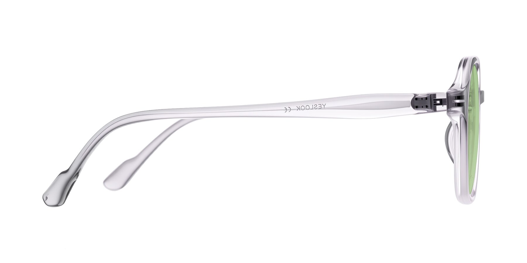 Side of Banford in Crystal Gray with Medium Green Tinted Lenses