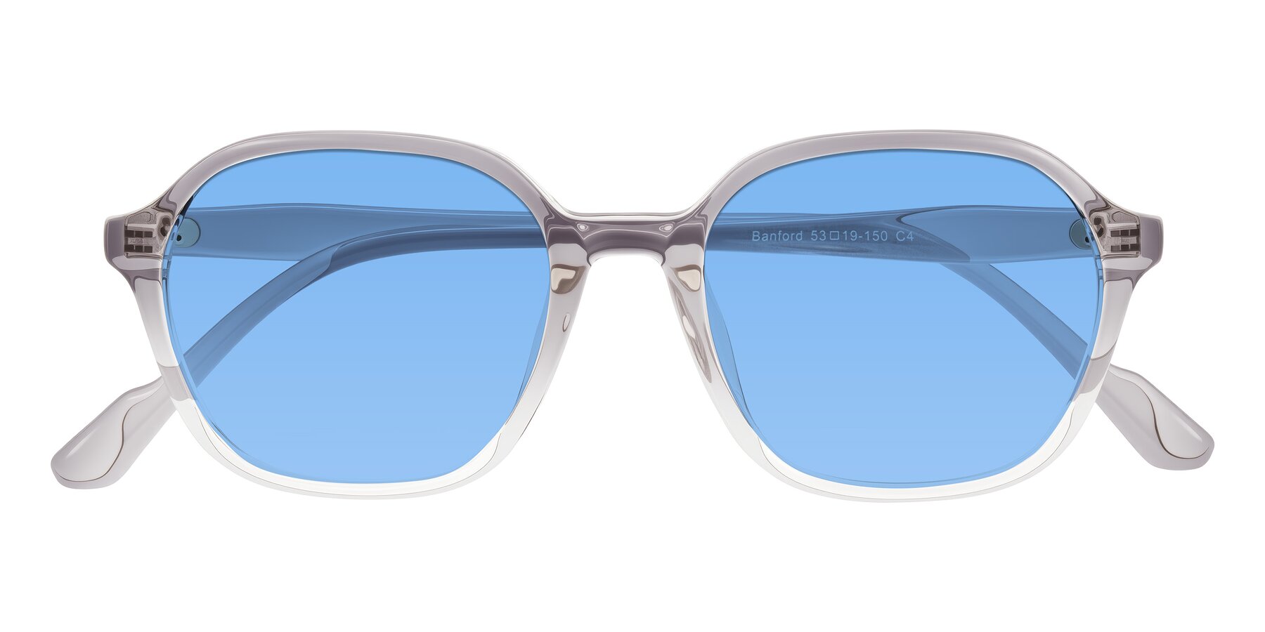 Folded Front of Banford in Crystal Gray with Medium Blue Tinted Lenses