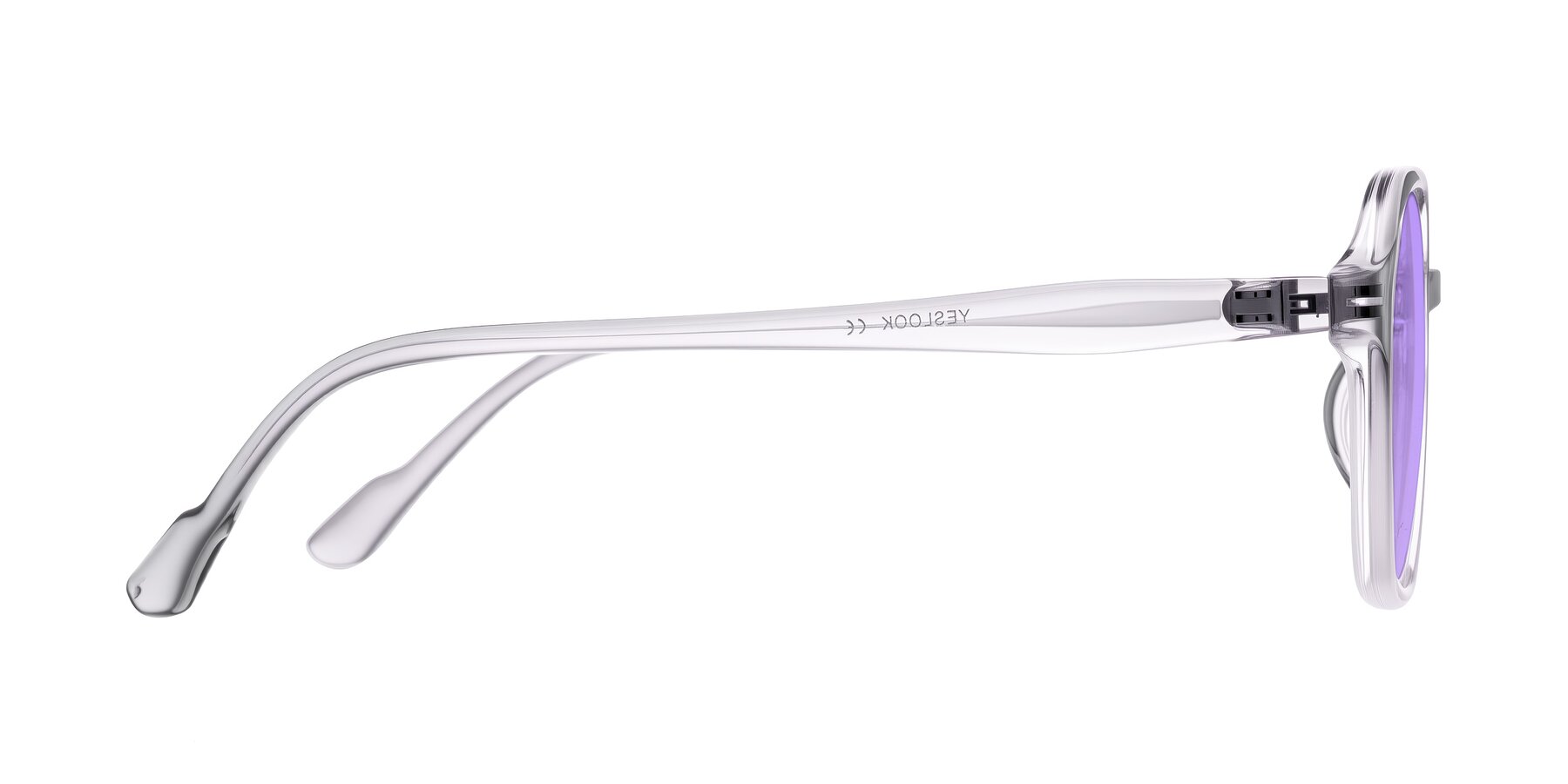 Side of Banford in Crystal Gray with Medium Purple Tinted Lenses