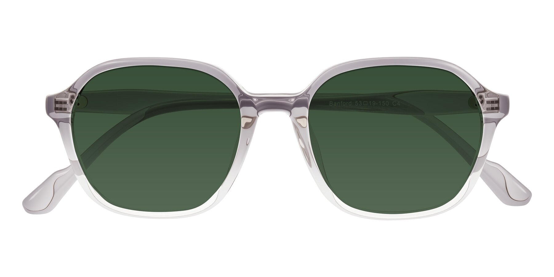 Folded Front of Banford in Crystal Gray with Green Tinted Lenses