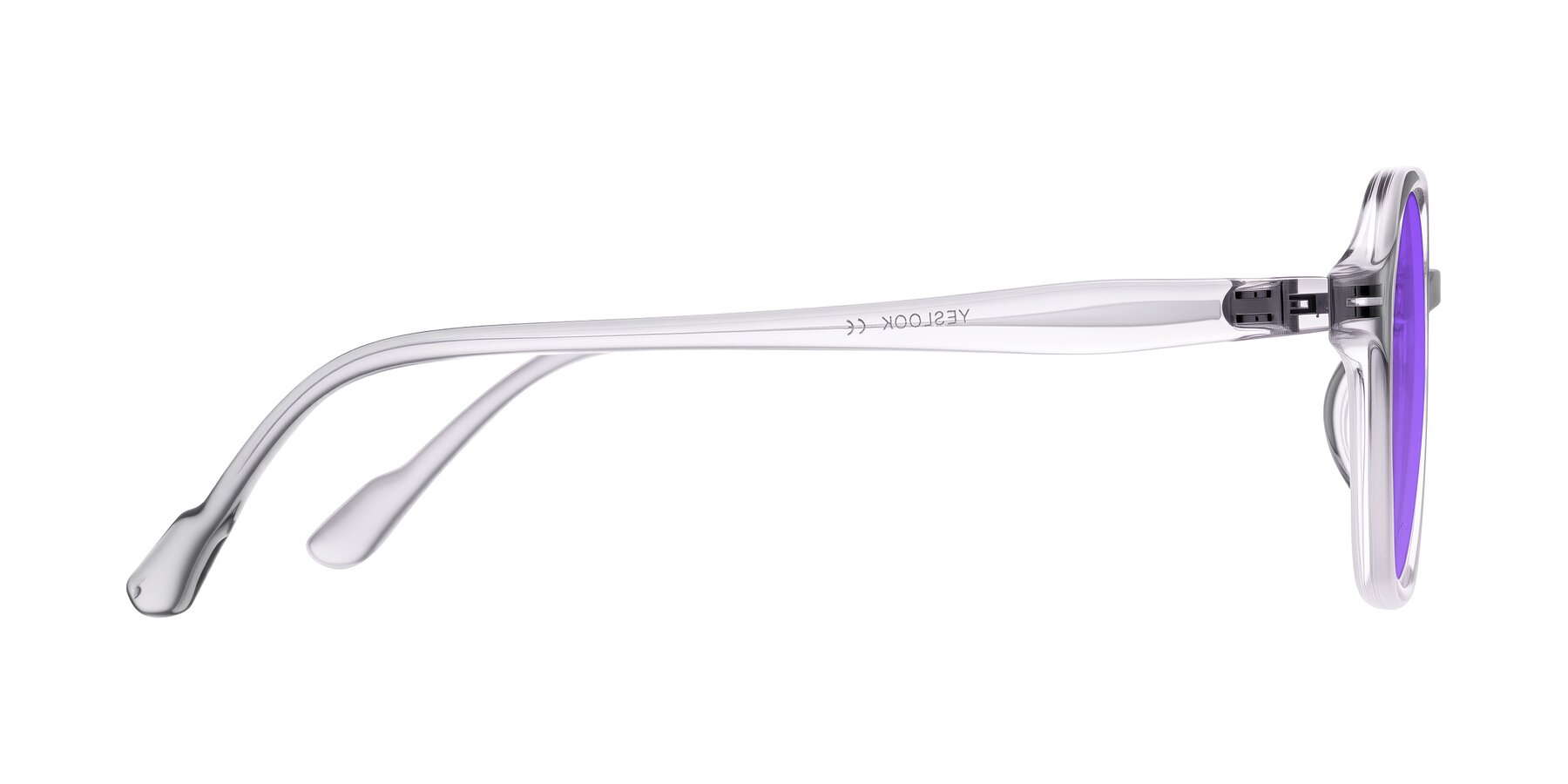 Side of Banford in Crystal Gray with Purple Tinted Lenses