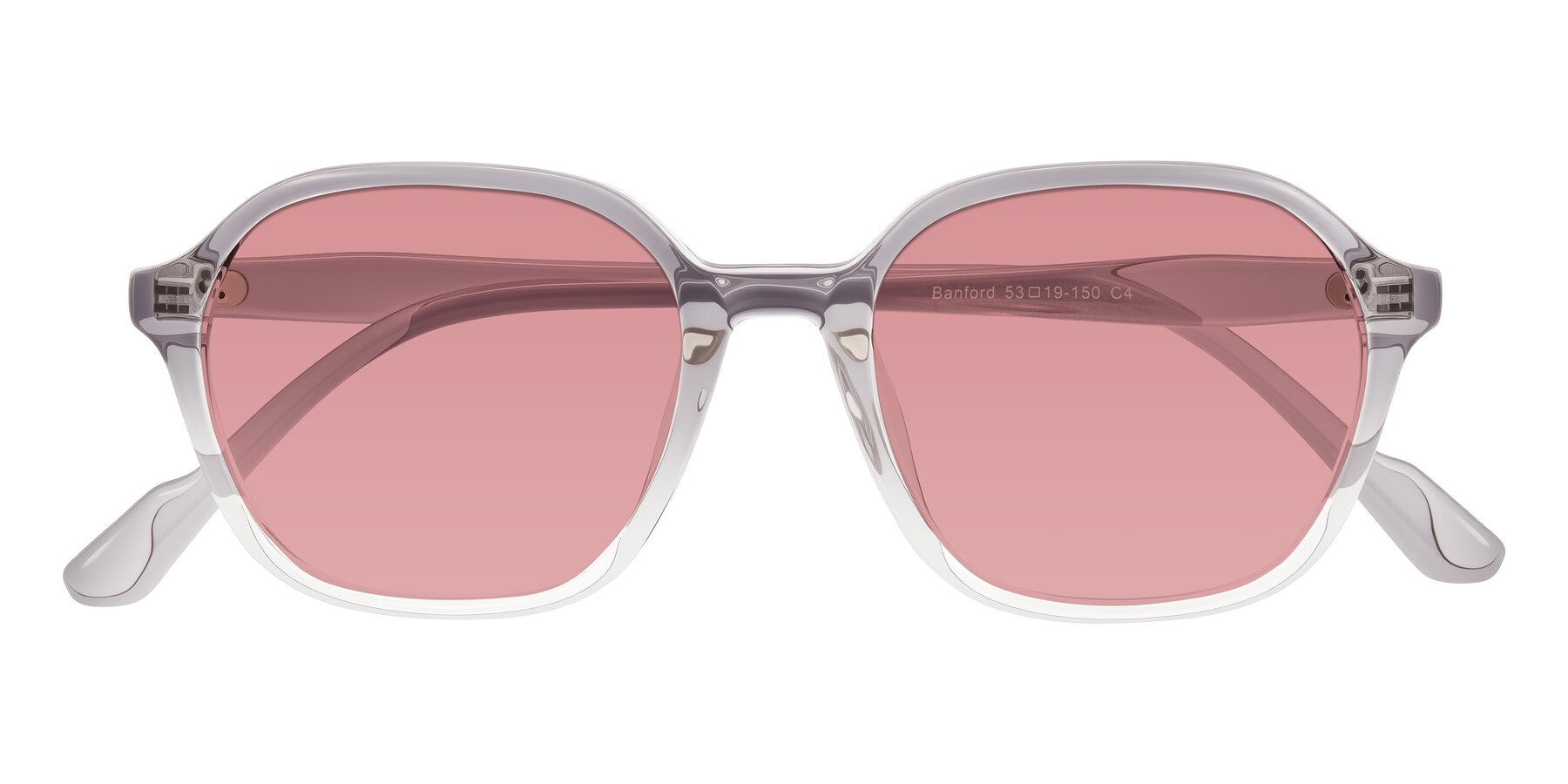 Folded Front of Banford in Crystal Gray with Medium Garnet Tinted Lenses