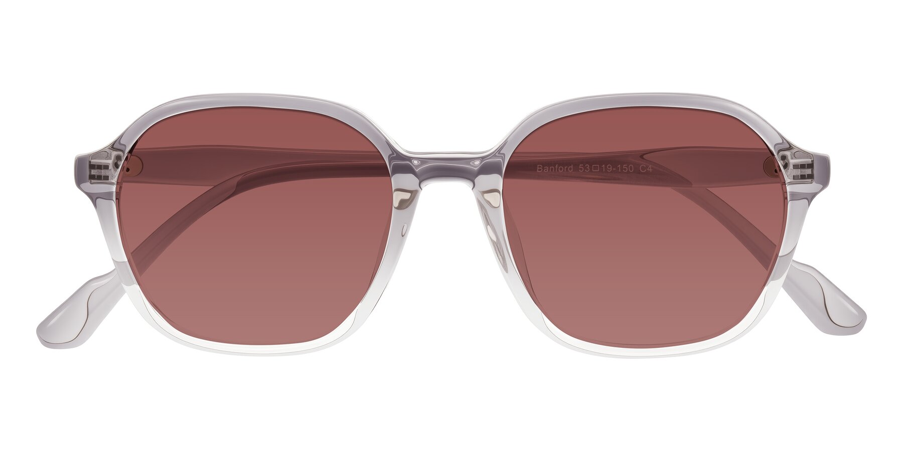 Folded Front of Banford in Crystal Gray with Garnet Tinted Lenses