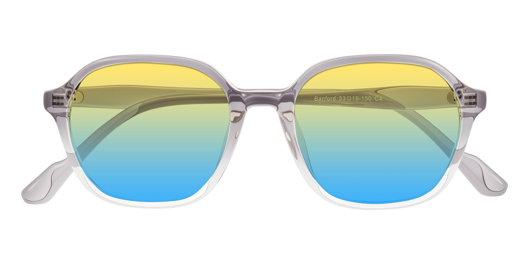Folded Front of Banford in Crystal Gray with Yellow / Blue Gradient Lenses