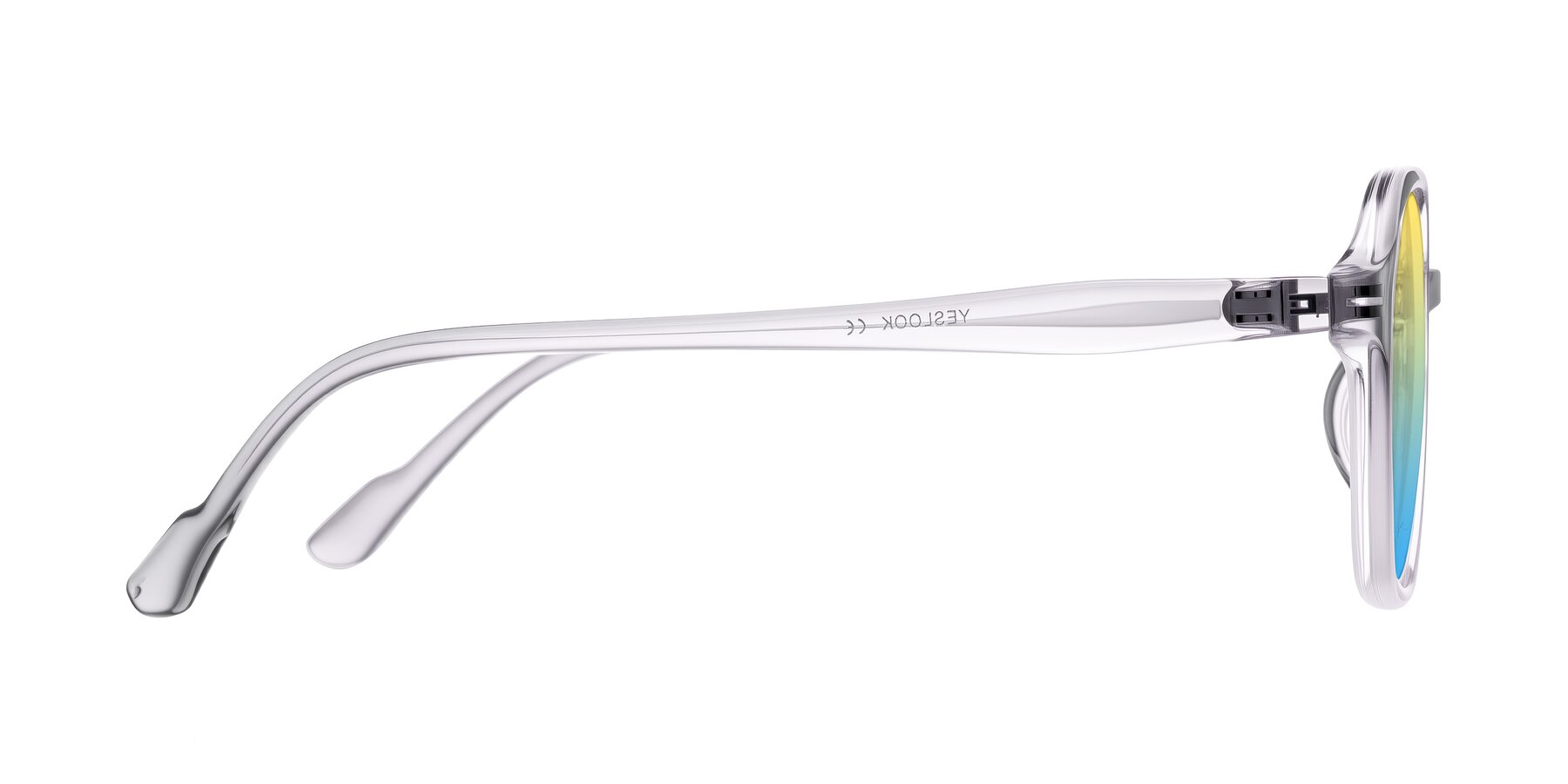 Side of Banford in Crystal Gray with Yellow / Blue Gradient Lenses