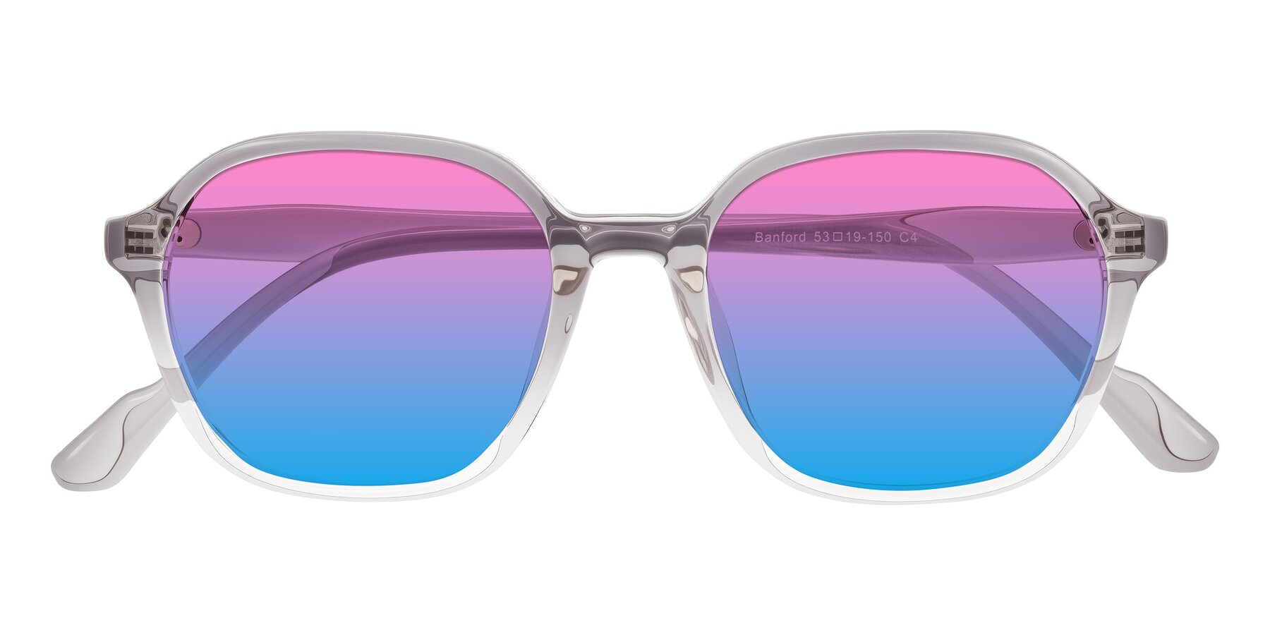 Folded Front of Banford in Crystal Gray with Pink / Blue Gradient Lenses