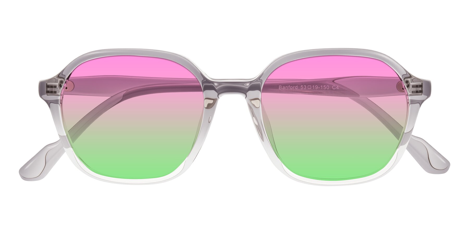 Folded Front of Banford in Crystal Gray with Pink / Green Gradient Lenses