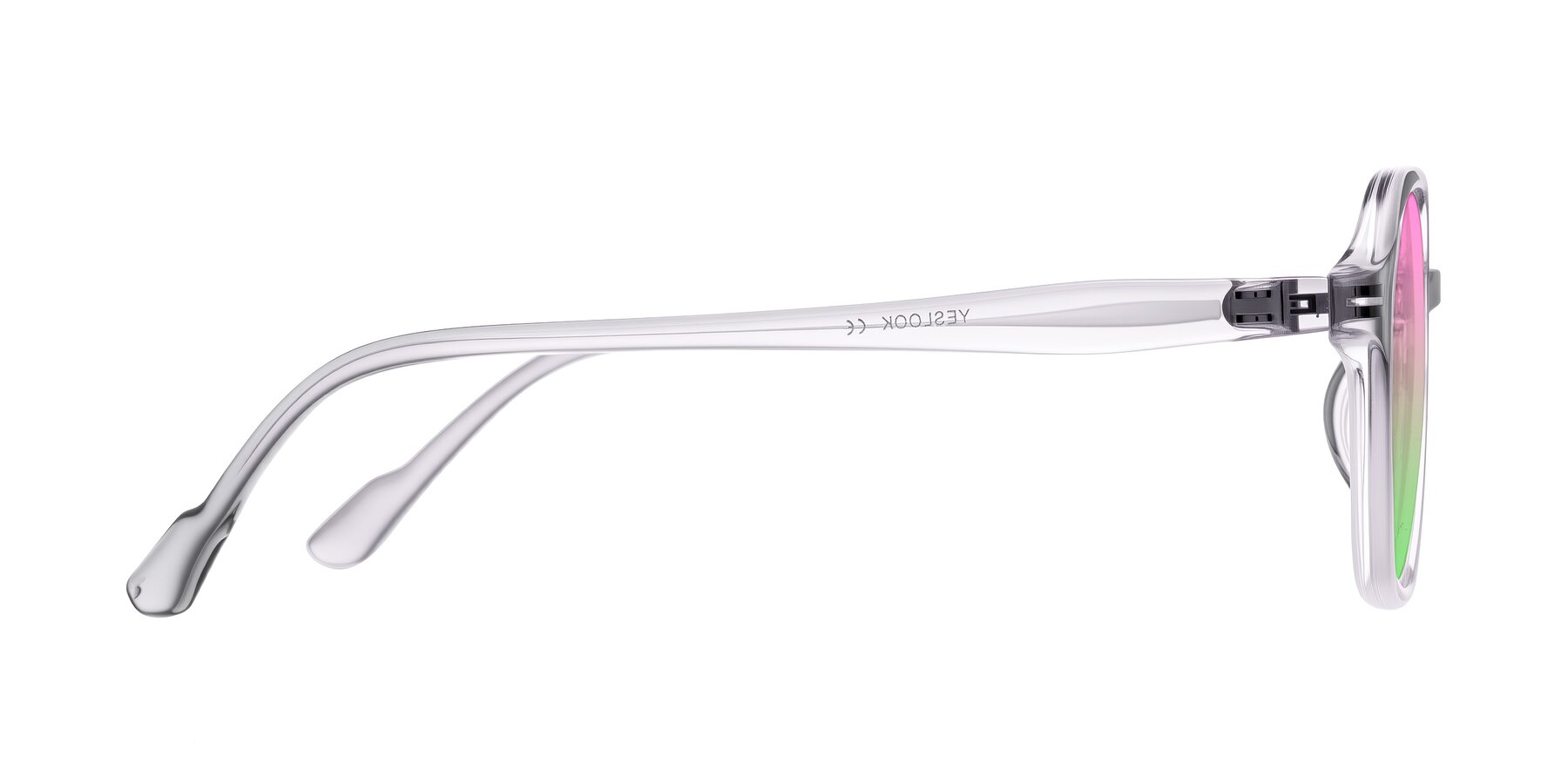 Side of Banford in Crystal Gray with Pink / Green Gradient Lenses